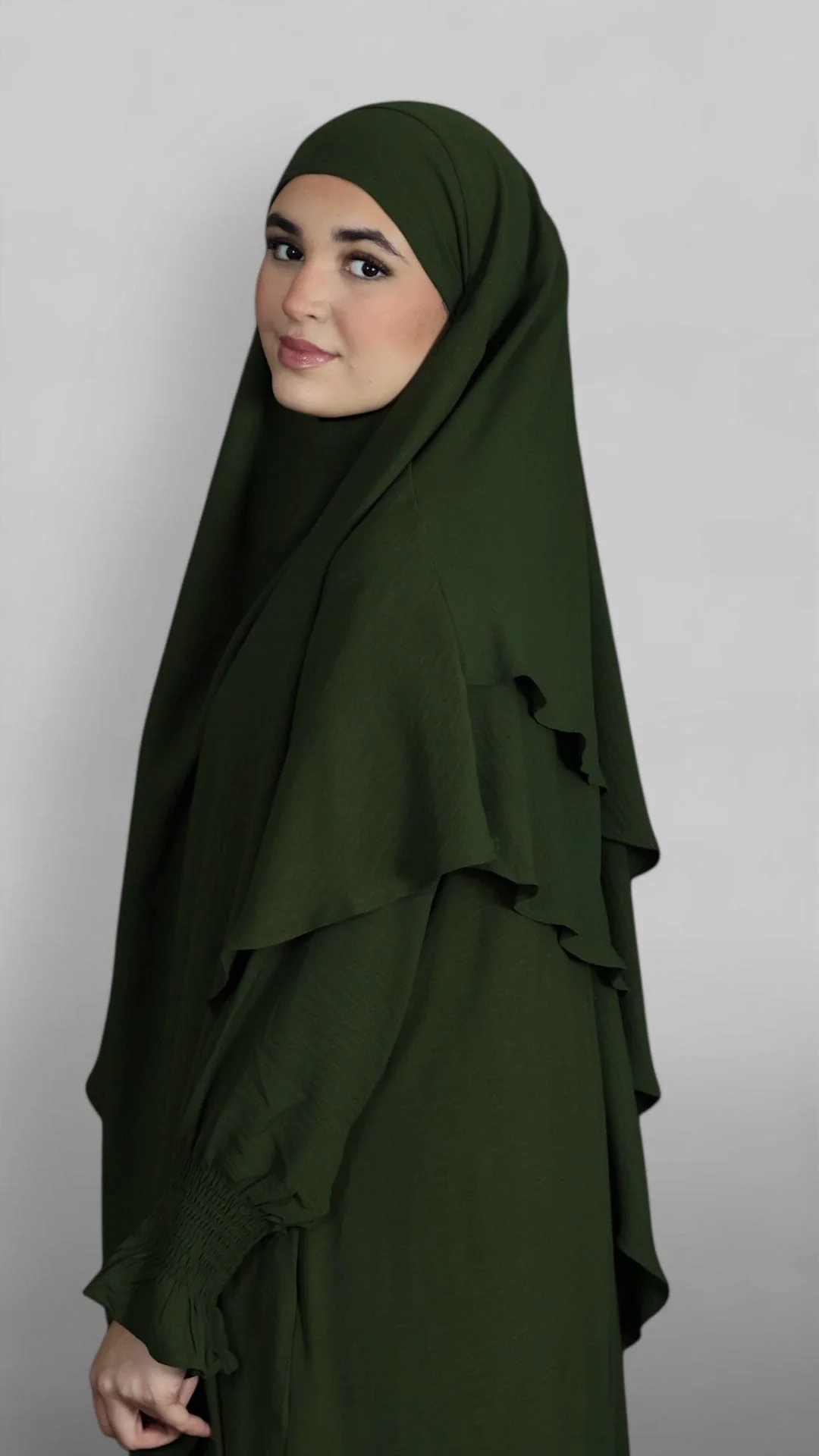 Crinkle Tie-back Khimar 2-lag (Army) - Image 5