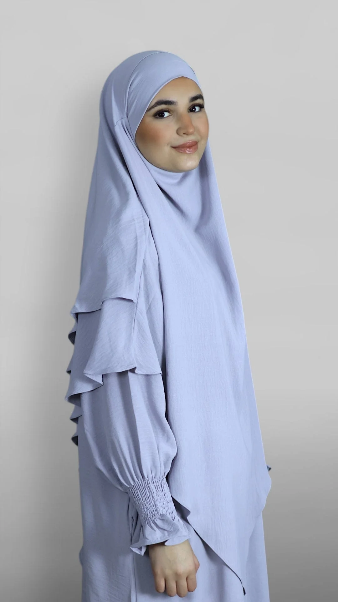 Crinkle Tie-back Khimar 2-lag (Dusty Lavender) - Image 3
