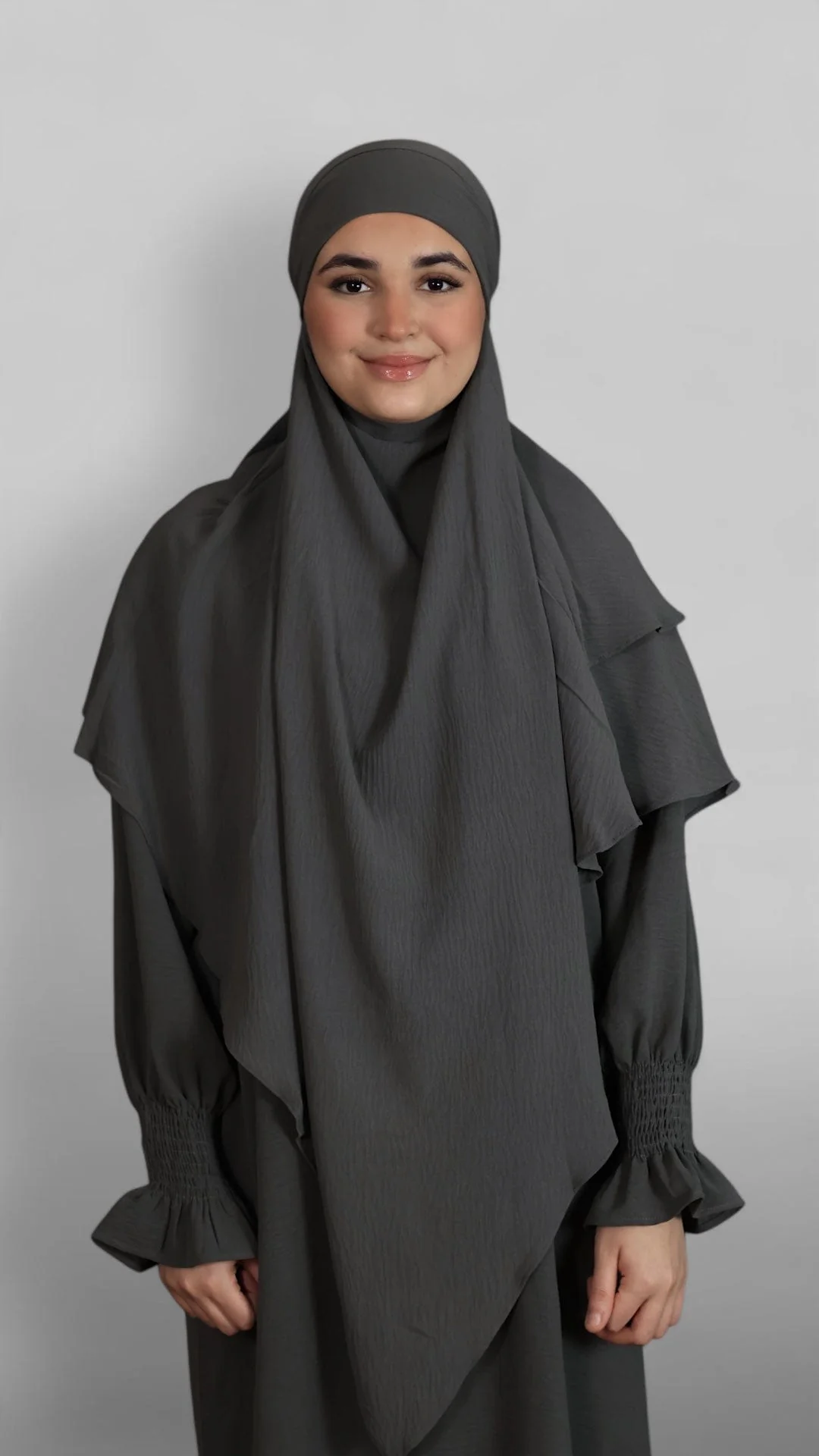 Crinkle Tie-back Khimar 2-lag (Fog) - Image 2