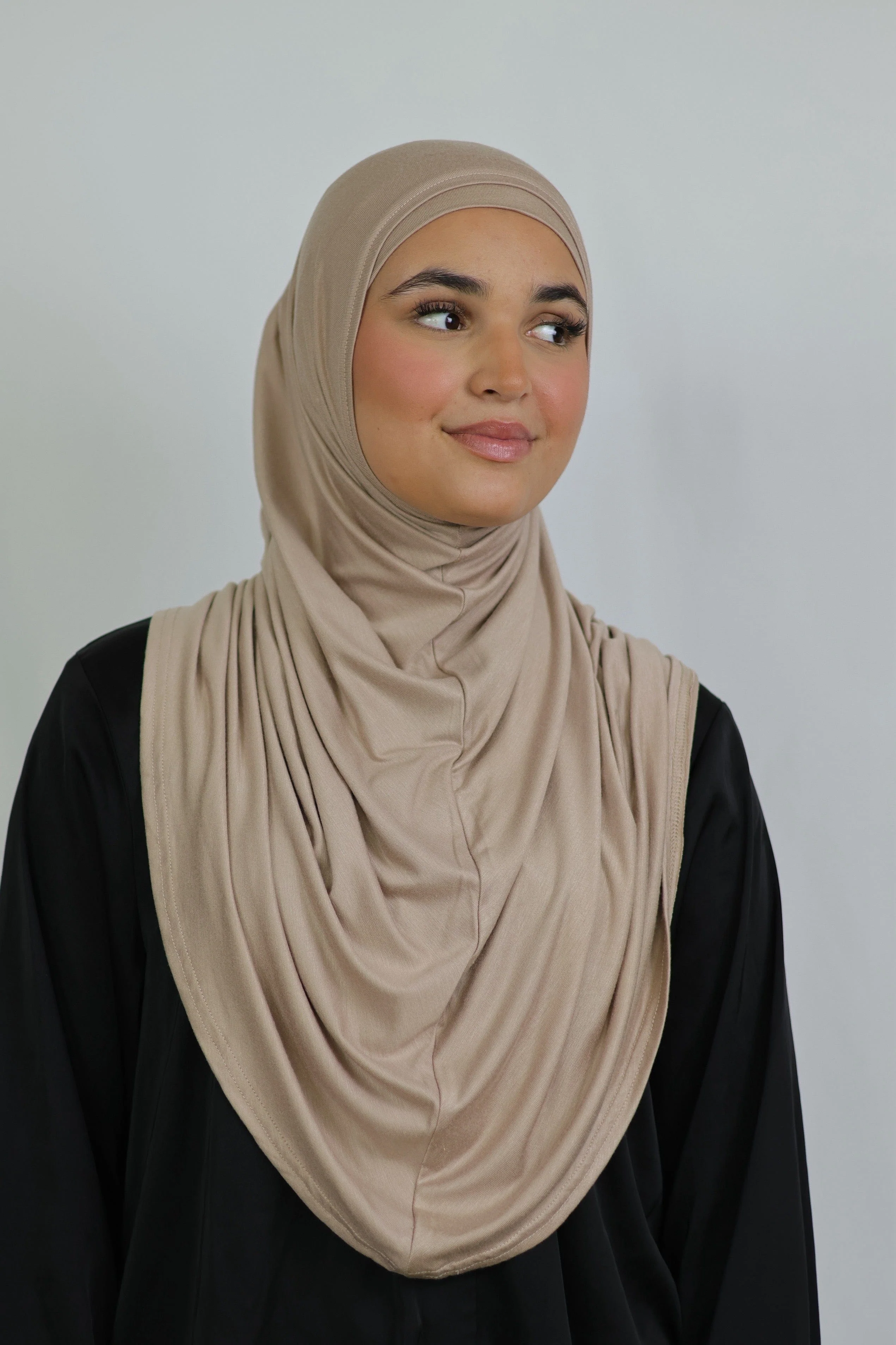 Premium Jersey Instant Khimar (Latte) - Image 3